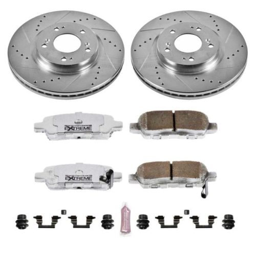 2011-2014 Nissan Juke Rear PowerStop Z26 Street Warrior Brake Upgrade Kit - Drilled & Slotted Rotors with Carbon-Fiber Ceramic Pads for Heavy-Duty Performance and Towing Reliability