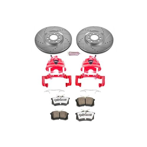 2002-2004 Volkswagen Golf & Jetta Front Brake Upgrade Kit with Drilled & Slotted Rotors, Carbon-Fiber Ceramic Pads, Powder Coated Calipers - Premium Replacement