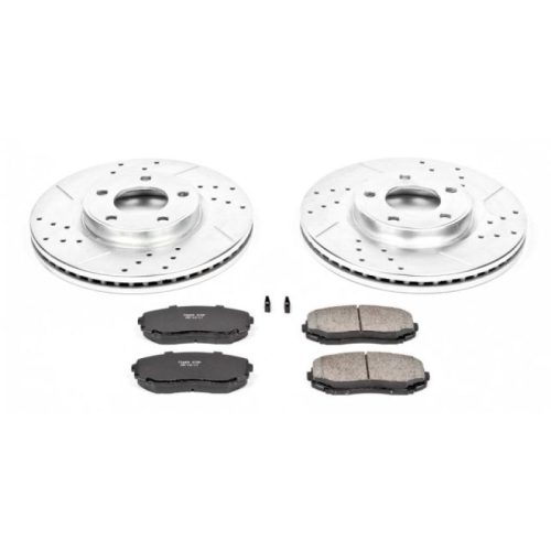 2007-2009 Ford Edge Front Heavy-Duty Drilled and Slotted Brake Rotor and Carbon-Fiber Ceramic Brake Pads - Premium Replacement