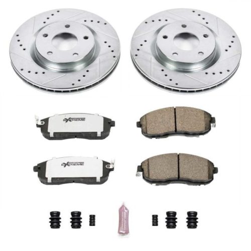 2007-2012 Nissan Sentra Front Z26 Street Warrior Brake Upgrade Kit - Heavy-Duty Drilled & Slotted Rotor and Carbon-Fiber Ceramic Brake Pads - Premium Replacement