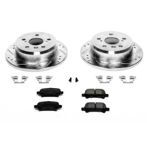 2005-2007 Toyota Avalon Rear Brake Rotor and Carbon-Fiber Ceramic Brake Pad Upgrade Kit - Heavy-Duty Drilled & Slotted Performance Replacement by PowerStop Part K2417