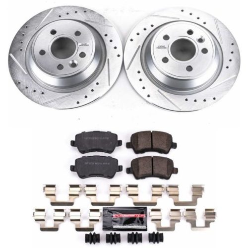 2012-2015 Land Rover Range Rover Evoque Rear Brake Upgrade Kit with Drilled & Slotted Rotors and Carbon-Fiber Ceramic Pads - Premium Replacement