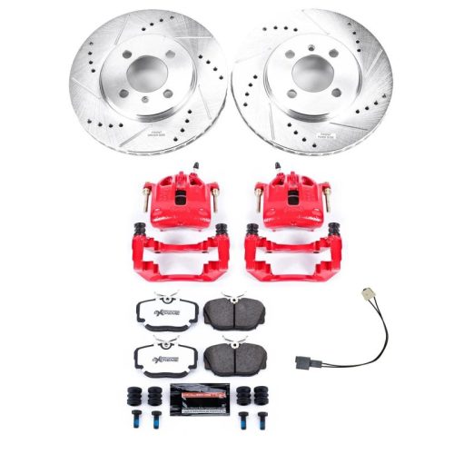 1991-1992 BMW 318i Front Z36 Truck and Tow Brake Kit with Calipers - Heavy-Duty Drilled and Slotted Rotors, Carbon-Fiber Ceramic Pads, Powder Coated Calipers - Premium Replacement