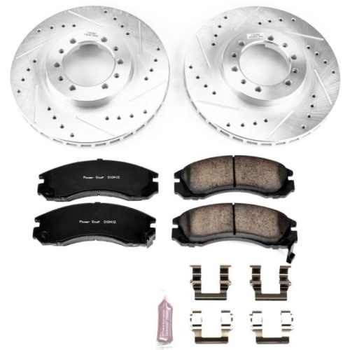 1997-1999 Mitsubishi Montero Sport Front Heavy-Duty Drilled & Slotted Brake Rotors with Carbon-Fiber Ceramic Pads - Premium Replacement