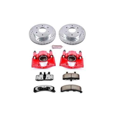 1996-1999 GMC K1500 Suburban Front PowerStop Z36 Truck & Tow Brake Upgrade Kit with Drilled & Slotted Rotors, Carbon-Fiber Ceramic Pads, Powder Coated Calipers - Premium Replacement