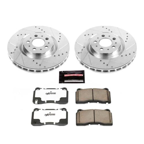 2004-2007 Volvo V70 and S60 Front Heavy-Duty Brake Upgrade Kit - Performance Drilled & Slotted Rotors with Carbon-Fiber Ceramic Pads - Premium Replacement