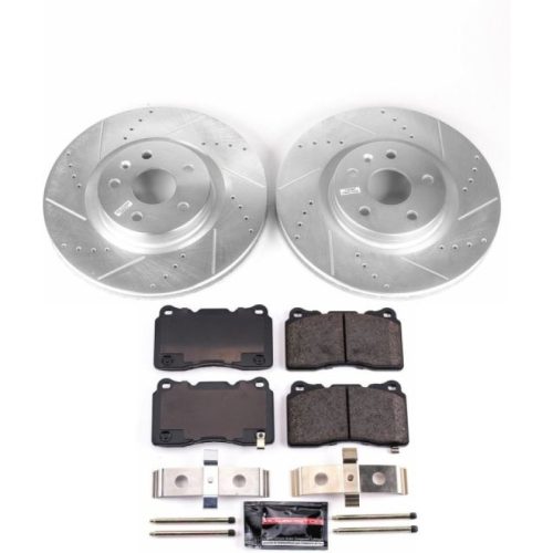 2013-2016 Buick Regal & 2013-2014 Cadillac XTS Front Z23 Evolution Sport Brake Upgrade Kit - Heavy-Duty Drilled & Slotted Rotors with Carbon-Fiber Ceramic Pads - Premium Replacement