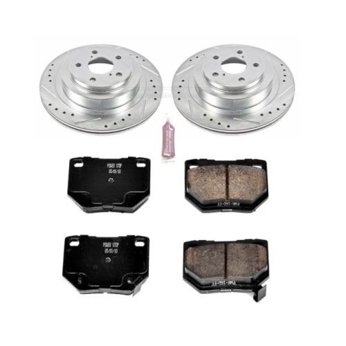 2006-2007 Subaru Impreza Rear Z23 Evolution Sport Brake Upgrade Kit - Premium Heavy-Duty Drilled & Slotted Rotor and Carbon-Fiber Ceramic Brake Pads