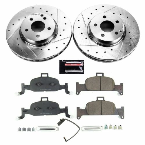 2017-2018 Audi A4 Front Z23 Evolution Sport Brake Upgrade Kit - Heavy-Duty Drilled & Slotted Rotors with Carbon-Fiber Ceramic Pads - Premium Replacement