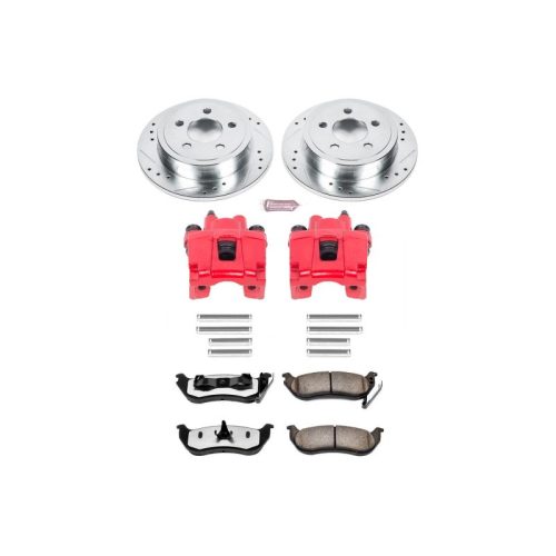 2005-2007 Jeep Liberty Rear Z36 Truck & Tow Brake Upgrade Kit with Drilled & Slotted Rotors and Powder Coated Calipers - Premium Heavy-Duty Replacement