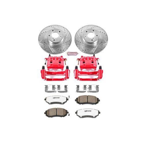 2002-2006 Subaru Legacy and Impreza Front Brake Upgrade Kit with Drilled & Slotted Rotors, Carbon-Fiber Ceramic Pads, Powder Coated Calipers - Premium Replacement