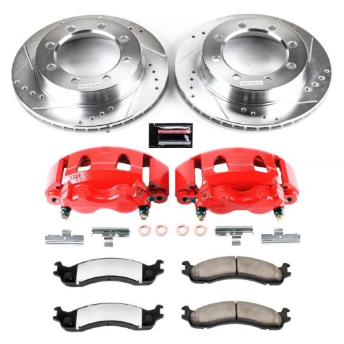 1995-1997 Ford F-350 Heavy-Duty Truck & Tow Brake Upgrade Kit with Drilled & Slotted Rotors, Carbon-Fiber Ceramic Pads, Powder Coated Calipers - Premium Replacement