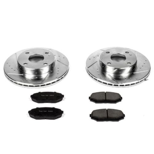 1990-1993 Mazda Miata Front Brake Rotor and Pad Assembly - Heavy-Duty Drilled & Slotted Performance Upgrade with Carbon-Fiber Ceramic Pads - Premium Replacement