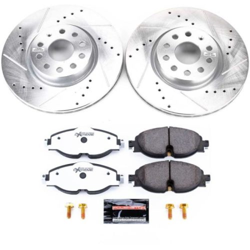 2015-2017 Audi A3 & 2017 Volkswagen Golf Front Z26 Street Warrior Brake Upgrade Kit - Heavy-Duty Drilled & Slotted Rotors with Carbon-Fiber Ceramic Pads - Premium Replacement