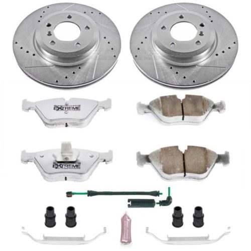 2001-2005 BMW 330 Series Front Z26 Street Warrior Brake Kit - Heavy Duty Drilled & Slotted Rotor Upgrade with Carbon-Fiber Ceramic Pads - Premium Replacement