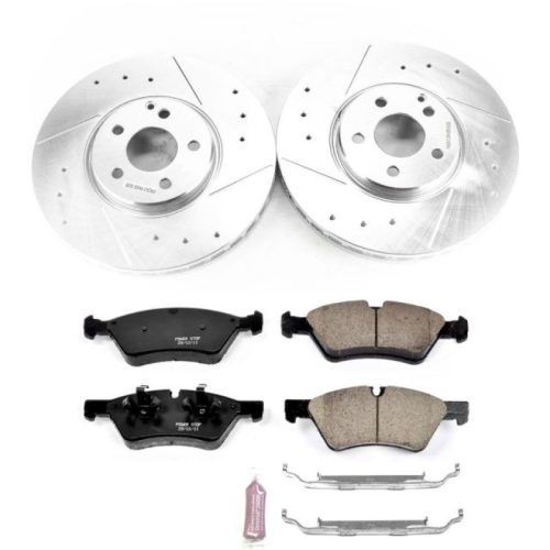 2007-2009 Mercedes-Benz E550 Front Z23 Evolution Sport Brake Upgrade Kit - Heavy-Duty Drilled & Slotted Rotors with Carbon-Fiber Ceramic Pads - Premium Replacement
