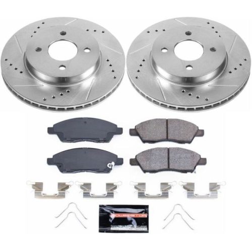 2014-2016 Nissan Versa Note Front Z23 Evolution Sport Brake Kit - Heavy Duty Drilled & Slotted Rotor and Carbon-Fiber Ceramic Brake Pads - Premium Replacement