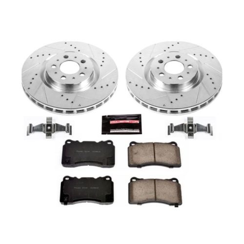 2004-2007 Volvo S60 & V70 Front Z23 Evolution Sport Brake Upgrade Kit - Drilled & Slotted Rotors with Carbon-Fiber Ceramic Pads for Heavy-Duty Performance - Premium Replacement