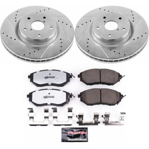 2015 Subaru Legacy, Outback & WRX Front Z26 Street Warrior Brake Upgrade Kit - Heavy Duty Performance with Drilled & Slotted Rotors and Carbon-Fiber Ceramic Pads - Premium Replacement
