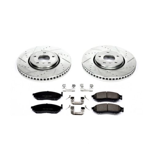 2005-2010 Infiniti FX35 & FX45 Front Brake Upgrade Kit with Drilled & Slotted Rotors and Carbon-Fiber Ceramic Brake Pads - Premium Replacement - Image 3
