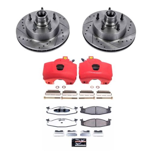 1994-1998 Ford E-150 Econoline Truck & Tow Brake Upgrade Kit with Drilled & Slotted Rotors, Carbon-Fiber Ceramic Brake Pads, Powder Coated Calipers - Premium Replacement