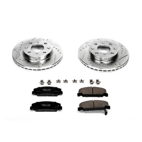 1992-1995 Honda Civic Front Z23 Evolution Sport Brake Kit - Premium Heavy-Duty Replacement with Drilled & Slotted Rotors, Carbon-Fiber Ceramic Brake Pads