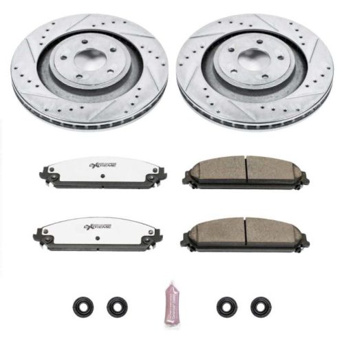 2008-2014 Dodge Caliber, 2013-2014 Dodge Avenger & Chrysler 200 Front Z26 Street Warrior Brake Upgrade Kit - Heavy-Duty Drilled & Slotted Rotors with Carbon-Fiber Ceramic Pads - Premium Replacement