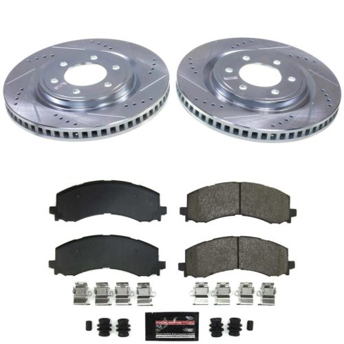 2022-2023 Ford F-150 Lightning Front Brake Performance Upgrade Kit with Drilled & Slotted Rotors and Carbon-Fiber Ceramic Pads - Premium Replacement