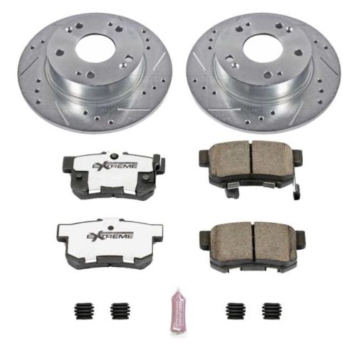 2003-2008 Honda Accord Rear Power Stop K2391-26 Z26 Street Warrior Brake Upgrade Kit - Heavy-Duty Drilled & Slotted Rotor with Carbon-Fiber Ceramic Pads for Performance Vehicles - Premium Replacement