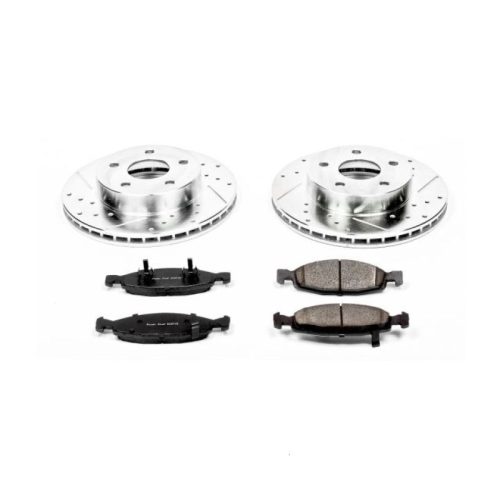 2000-2002 Jeep Grand Cherokee Front Brake Rotor and Carbon-Fiber Ceramic Brake Pad Upgrade - Heavy-Duty Drilled & Slotted Performance Brake System with Hardware - Premium Replacement