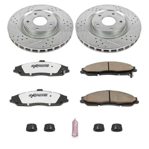 2005-2011 Chevrolet Corvette & Cadillac XLR Front Z26 Street Warrior Brake Upgrade Kit - Heavy-Duty Drilled & Slotted Performance Brake Rotors with Carbon-Fiber Ceramic Pads - Premium Replacement