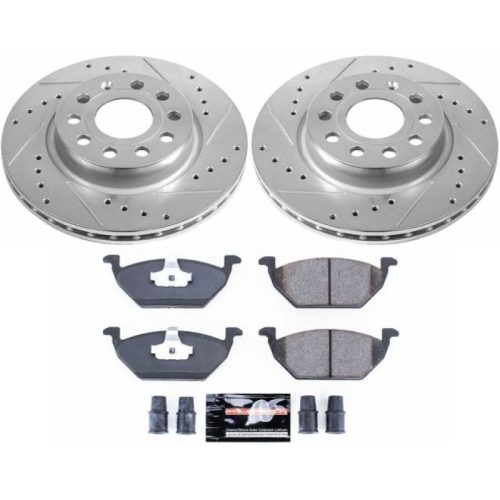 2011-2015 Volkswagen Jetta Front Brake Performance Upgrade Kit with Drilled & Slotted Rotors and Carbon-Fiber Ceramic Pads - Premium Replacement