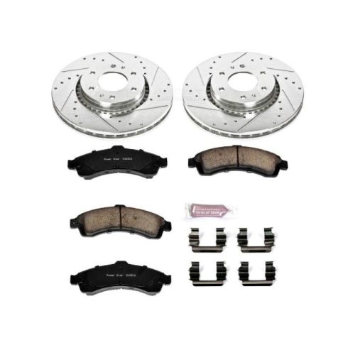 2002-2006 Chevrolet Trailblazer EXT, 2003-2005 Saab 9-7x, 2003-2006 Isuzu Ascender Front Z23 Evolution Sport Brake Upgrade Kit - Heavy-Duty Drilled & Slotted Rotors with Carbon-Fiber Ceramic Pads - Premium Replacement