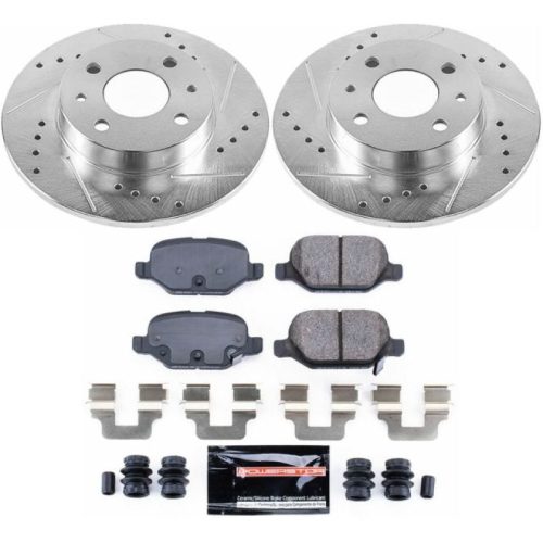 2012-2015 Fiat 500 Rear Z23 Evolution Sport Brake Performance Upgrade Kit - Heavy-Duty Drilled & Slotted Rotor and Carbon-Fiber Ceramic Brake Pads - Premium Replacement