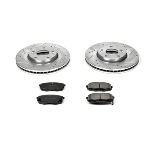 2010-2013 Kia Forte Front Heavy-Duty Drilled & Slotted Brake Rotor and Carbon-Fiber Ceramic Brake Pads - Premium Replacement