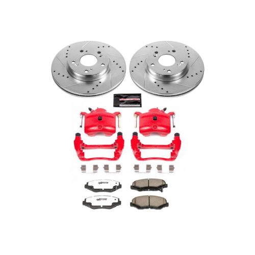2013-2017 Honda Accord, 2013-2016 Honda Accord, 2013-2015 Honda Fit, 2014-2017 Acura ILX Z26 Street Warrior Brake Upgrade Kit with Drilled & Slotted Rotors and Powder Coated Calipers - Heavy-Duty Performance Replacement