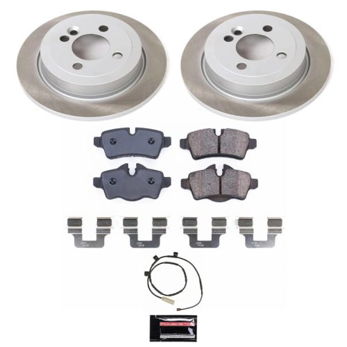 2011-2012 Mini Cooper Rear Semi-Coated Rotor Brake Kit with Ceramic Pads and Hardware - Premium Replacement