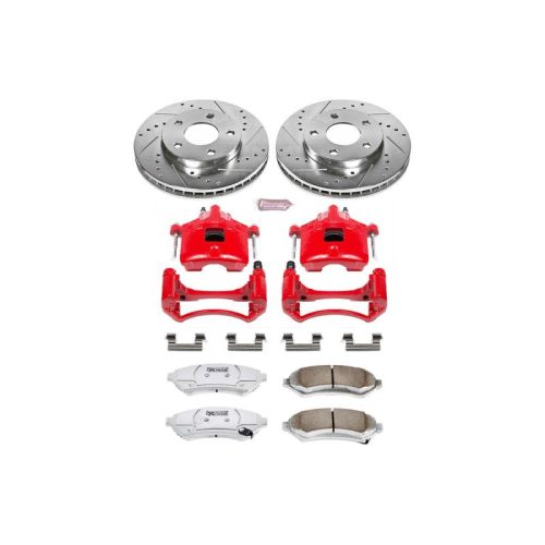 2000-2005 Buick Century Front Z26 Street Warrior Brake Upgrade Kit with Drilled & Slotted Rotors, Carbon-Fiber Ceramic Pads, Powder Coated Calipers - Premium Replacement