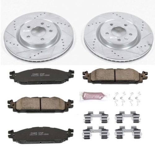 2011-2012 Ford Explorer Front Z23 Evolution Sport Brake Upgrade Kit - Heavy-Duty Drilled & Slotted Rotors with Carbon-Fiber Ceramic Pads - Premium Replacement