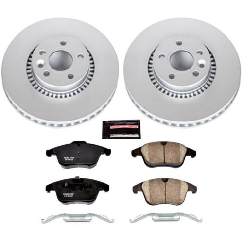 2008-2012 Land Rover LR2 Front Brake Rotor and Pad Assembly - Heavy Duty Drilled and Slotted Rotor with Carbon-Fiber Ceramic Pads - Premium Replacement