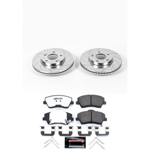 2017-2018 Hyundai Elantra Front Z36 Truck and Tow Brake Upgrade Kit - Heavy-Duty Drilled and Slotted Rotor and Carbon-Fiber Ceramic Brake Pads - Premium Replacement