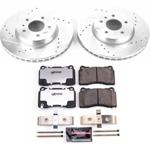 2013-2018 Cadillac ATS Front Z26 Street Warrior Brake Kit - Heavy-Duty Performance Disc Brake Upgrade with Drilled and Slotted Rotors, Carbon-Fiber Ceramic Pads - Premium Replacement