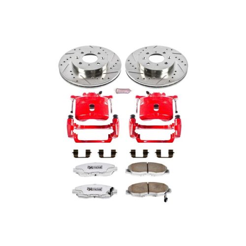 2002-2005 Honda Civic Front Z26 Street Warrior Brake Upgrade Kit with Drilled & Slotted Rotors, Carbon-Fiber Ceramic Pads, Powder Coated Calipers - Premium Replacement