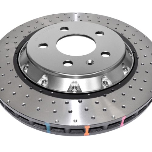 DBA 5000 Series Drilled Front Brake Rotor for Audi RS-3 2015+ - High-Performance Two-Piece Replacement Rotor with Aluminum Hat and High Carbon Iron Ring - Image 6