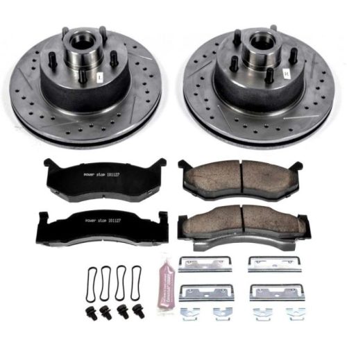 1981-1982 Chrysler Town & Country Front Brake Rotor and Pad Assembly - Heavy-Duty Drilled & Slotted Performance Upgrade with Carbon-Fiber Ceramic Pads - Premium Replacement
