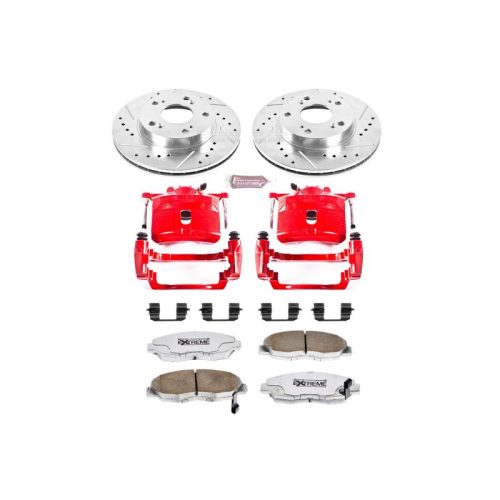 2006-2011 Honda Civic Front Brake Upgrade Kit with Drilled & Slotted Rotors, Carbon-Fiber Ceramic Pads, Powder Coated Calipers - Premium Replacement