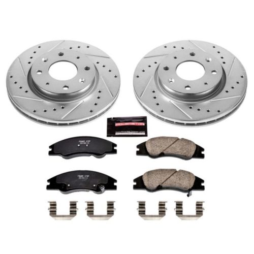 2004-2005 Kia Spectra Front Z23 Evolution Sport Brake Upgrade Kit - Heavy Duty Drilled & Slotted Rotors, Carbon-Fiber Ceramic Pads & Hardware - Premium Replacement