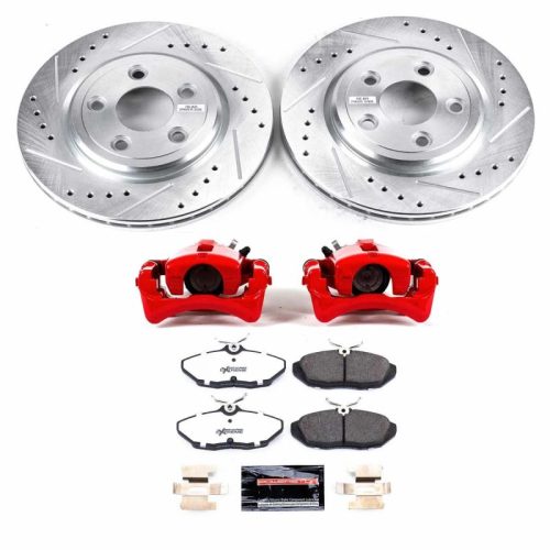 2000-2005 Ford Thunderbird Rear Z26 Street Warrior Brake Upgrade Kit with Drilled & Slotted Rotors and Powder Coated Calipers - Heavy Duty Performance Replacement