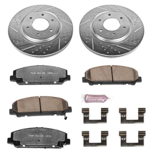 2010-2011 Nissan Titan & Armada Heavy-Duty Front Brake Caliper Assembly with Drilled & Slotted Rotors - Premium Replacement