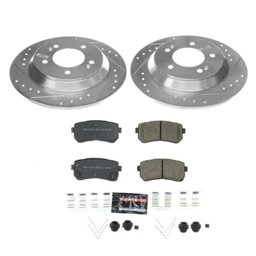 2018-2022 Hyundai Kona Rear Brake Rotor and Carbon-Fiber Ceramic Pad Upgrade Kit - Heavy-Duty Drilled & Slotted Brake System with Hardware - Premium Replacement
